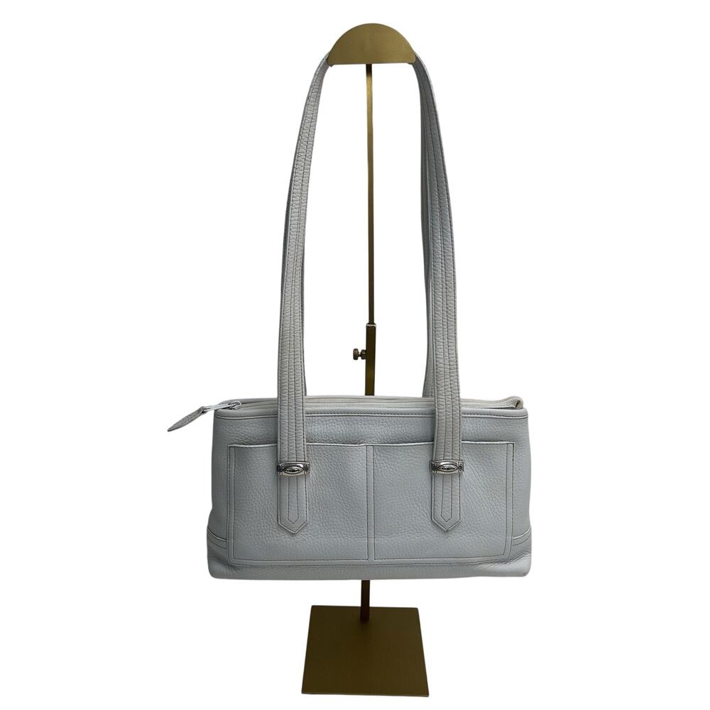 Brighton White Leather Medium Shoulder Bag Double Straps